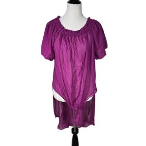 Ashley Stewart Size 14/16 Purple Sheer Tie-Front Hi-Lo Peasant Blouse